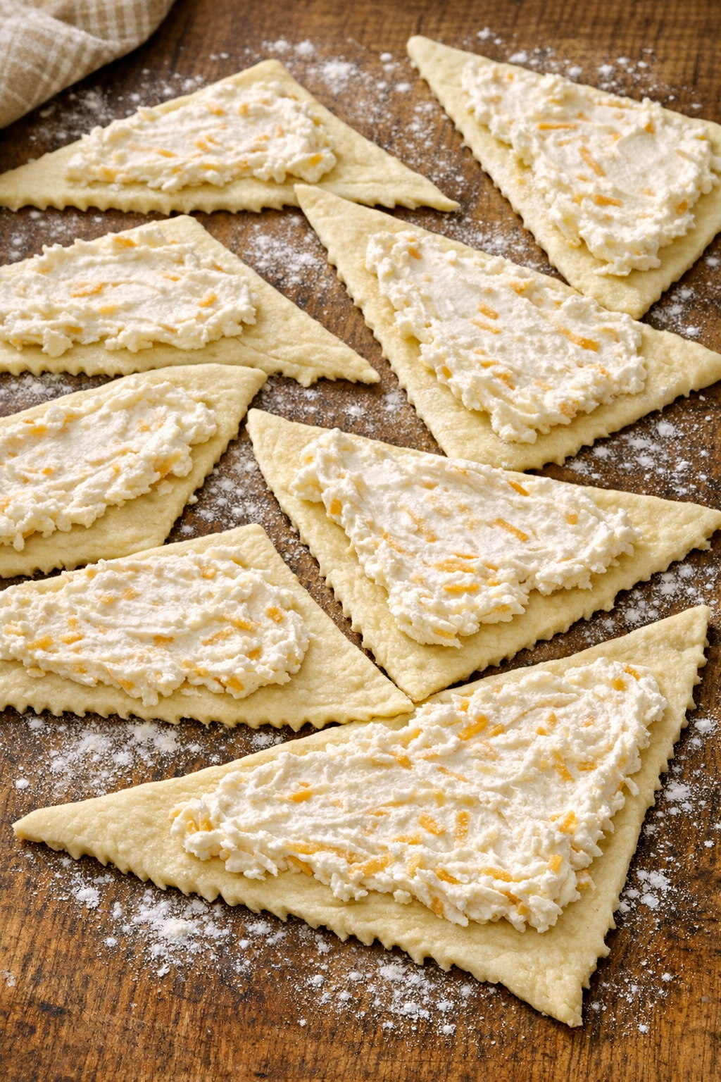 Crescent dough triangles spread with cheese mixture