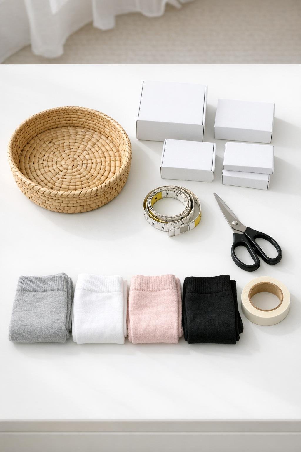 Materials for a woven basket sock drawer divider project