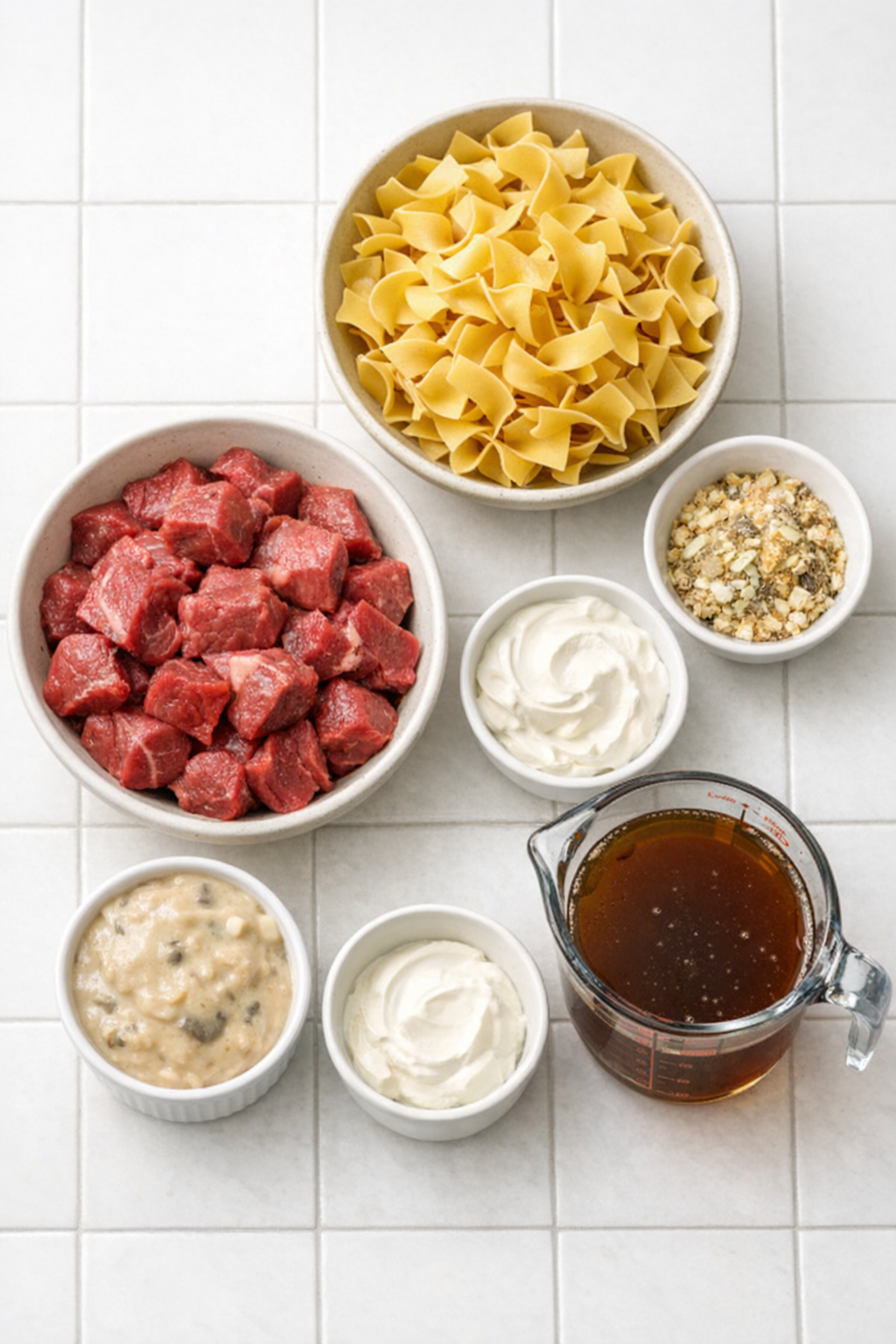 Main ingredients for Amish egg noodle beef