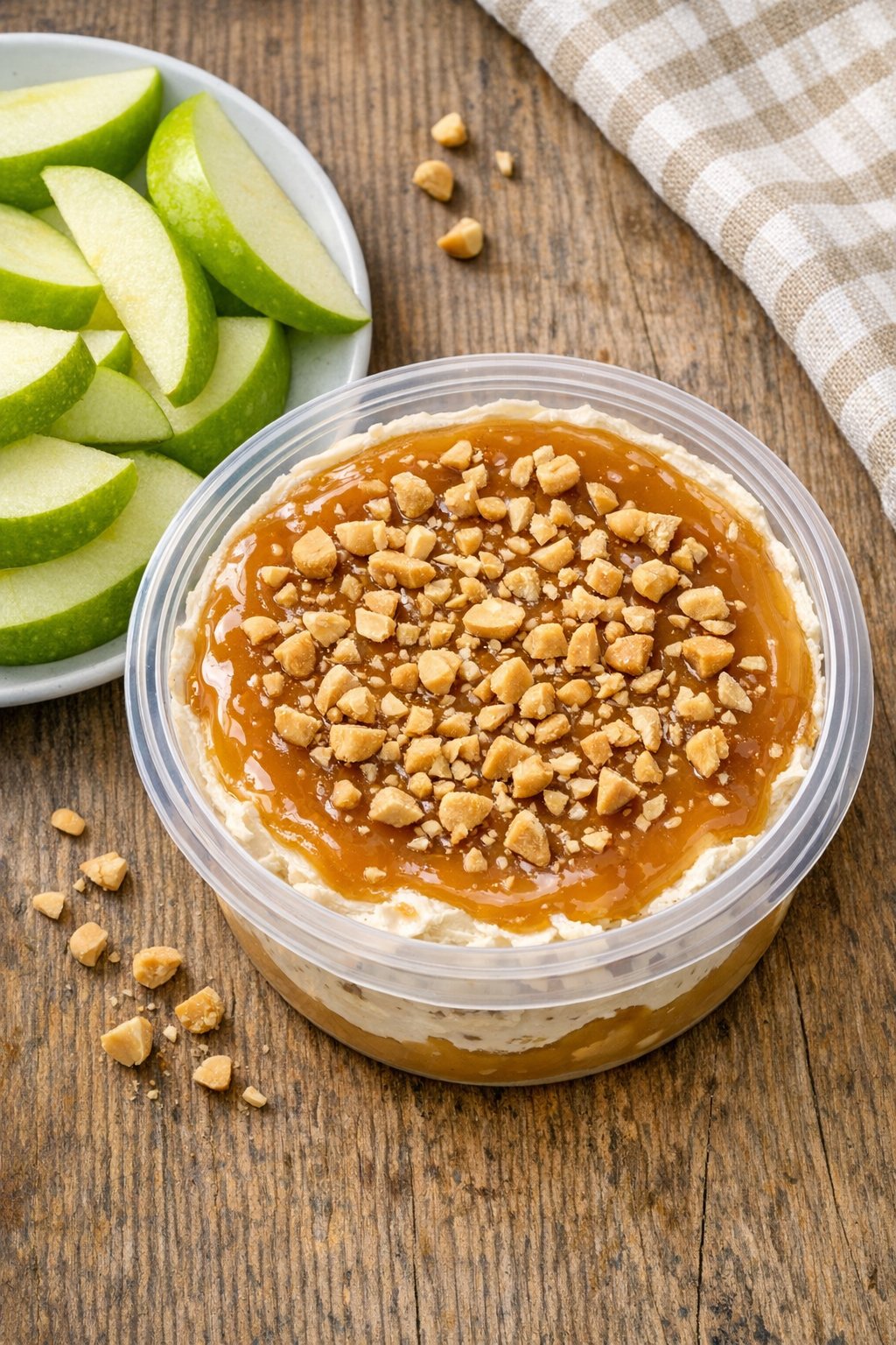 Finished caramel apple dip served with apple slices