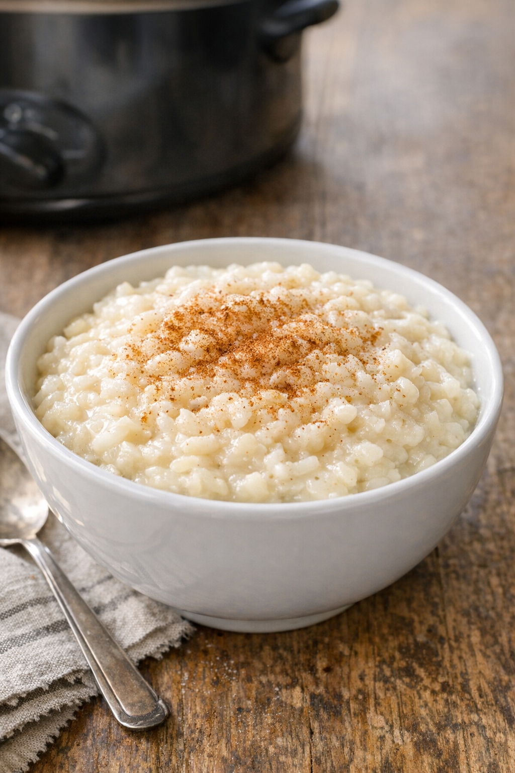 Creamy rice pudding served in a bowl