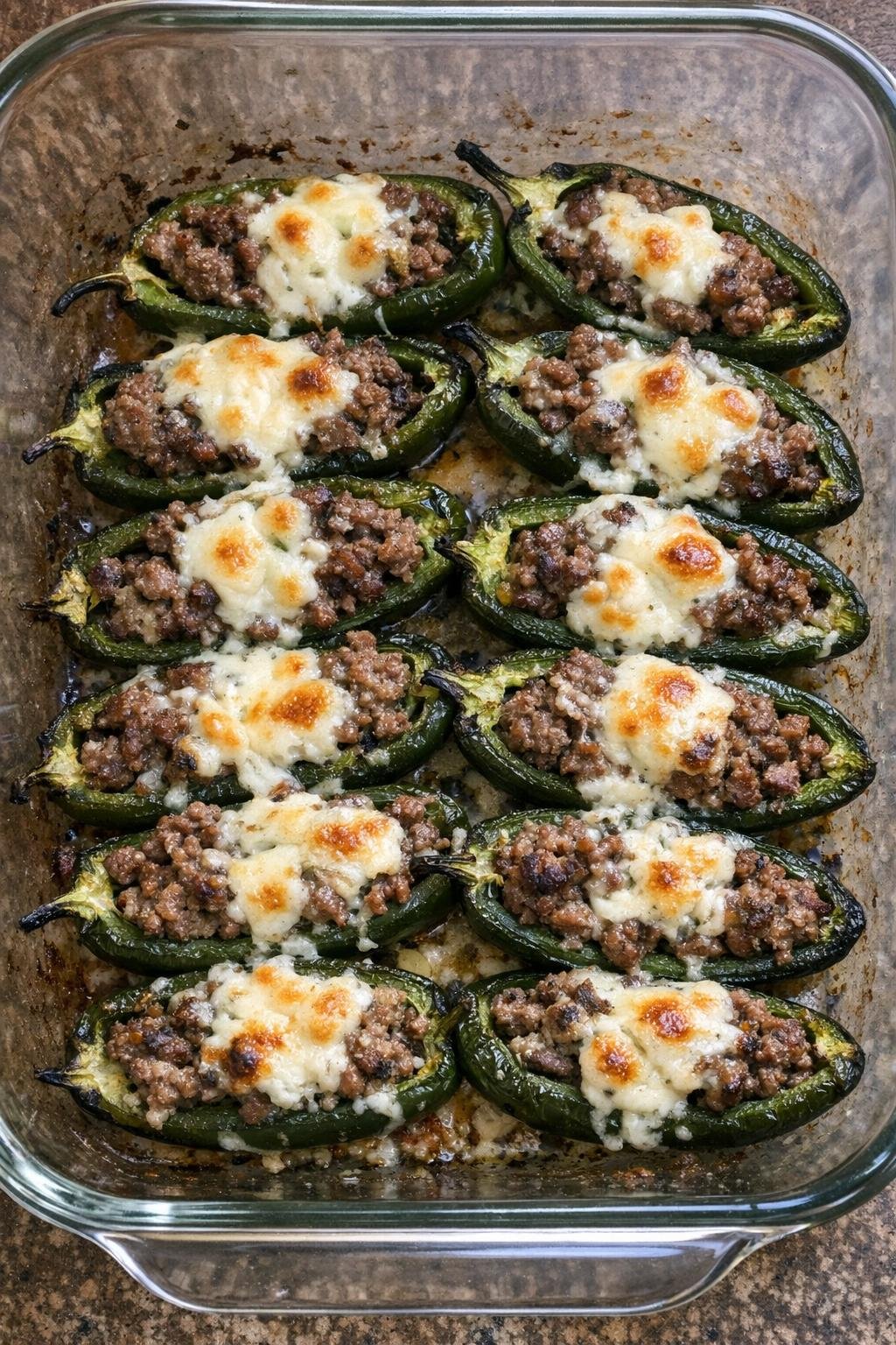 Close-up of baked beef stuffed jalapenos