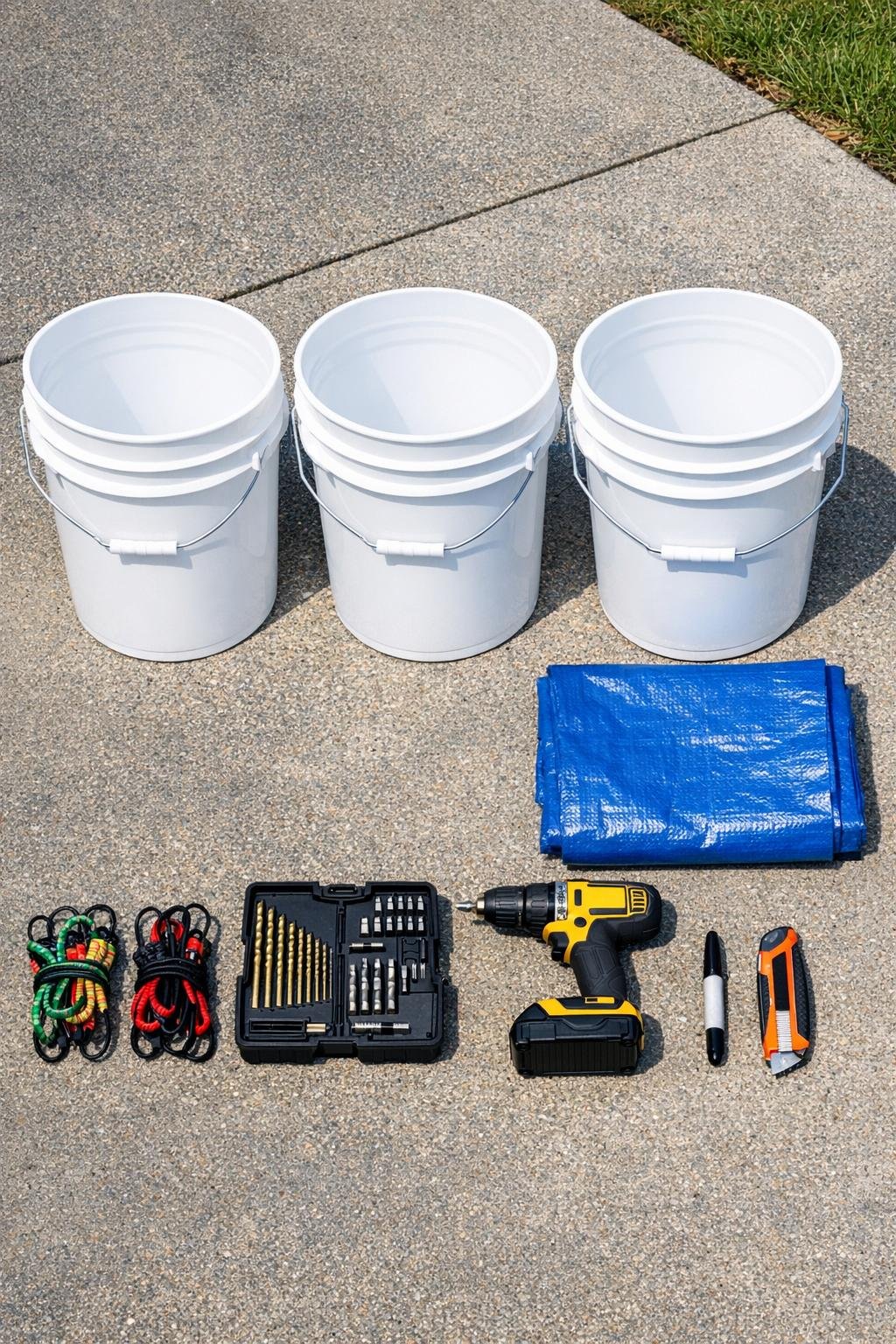 Materials for making a raised bed soil amendment bin laid out together