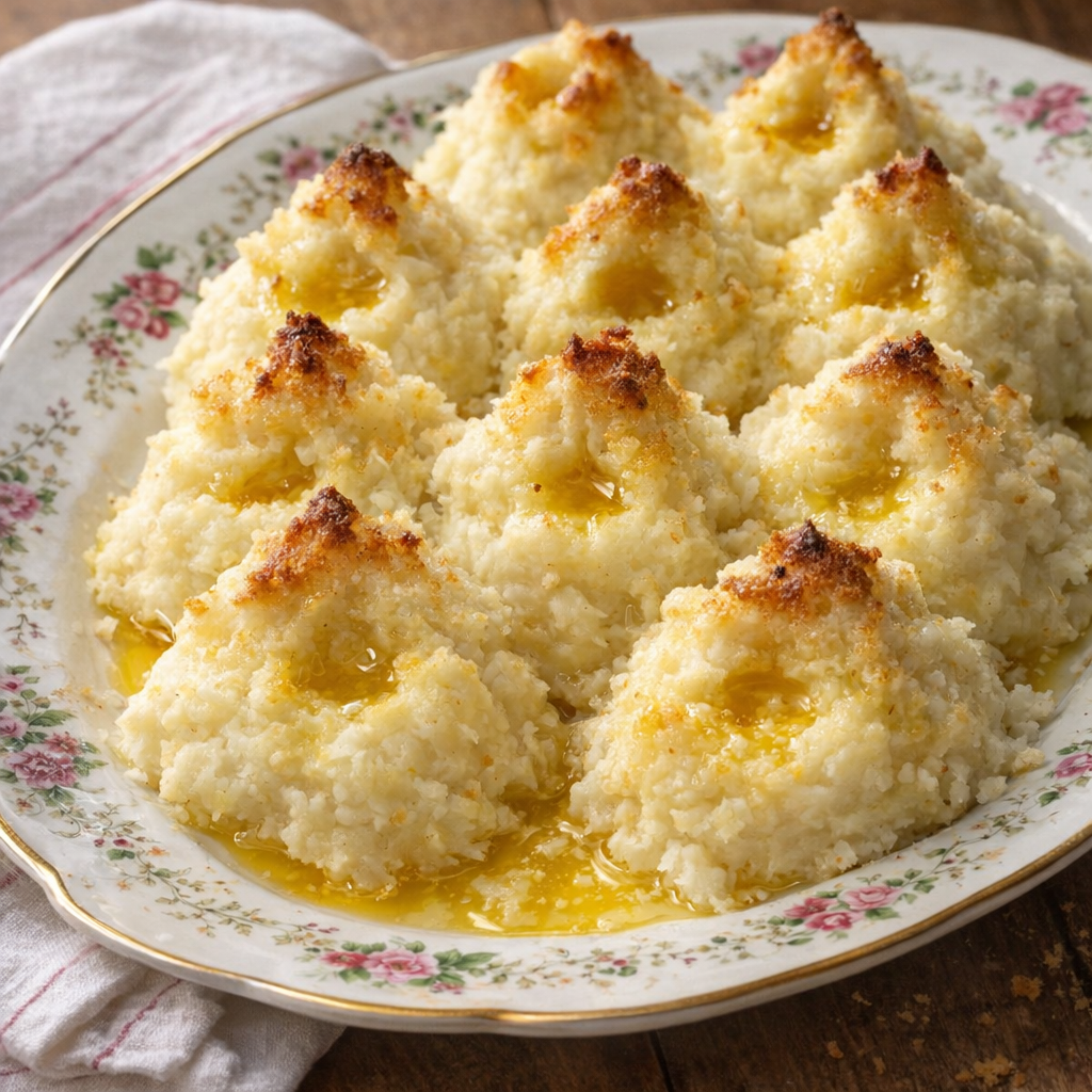 Potato volcano bakes on a floral platter