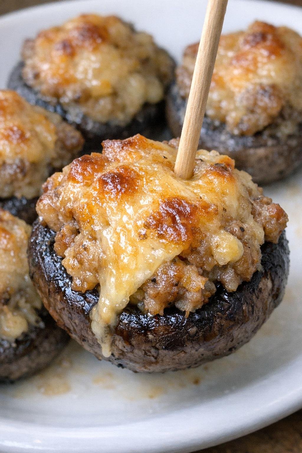 4-ingredient mushroom Sheffield bites on a white plate