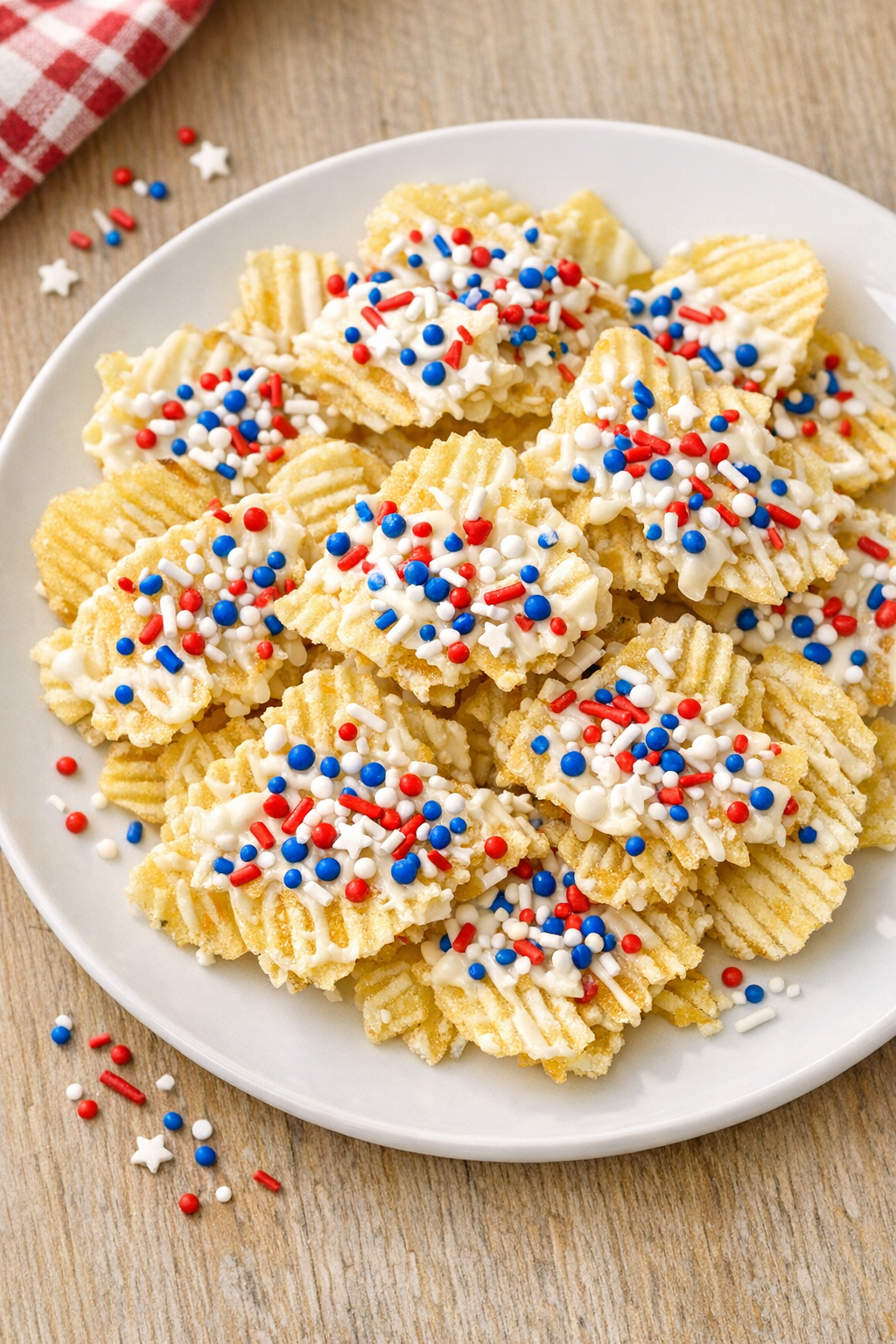 Finished potato chip Independence Day treat on a serving plate