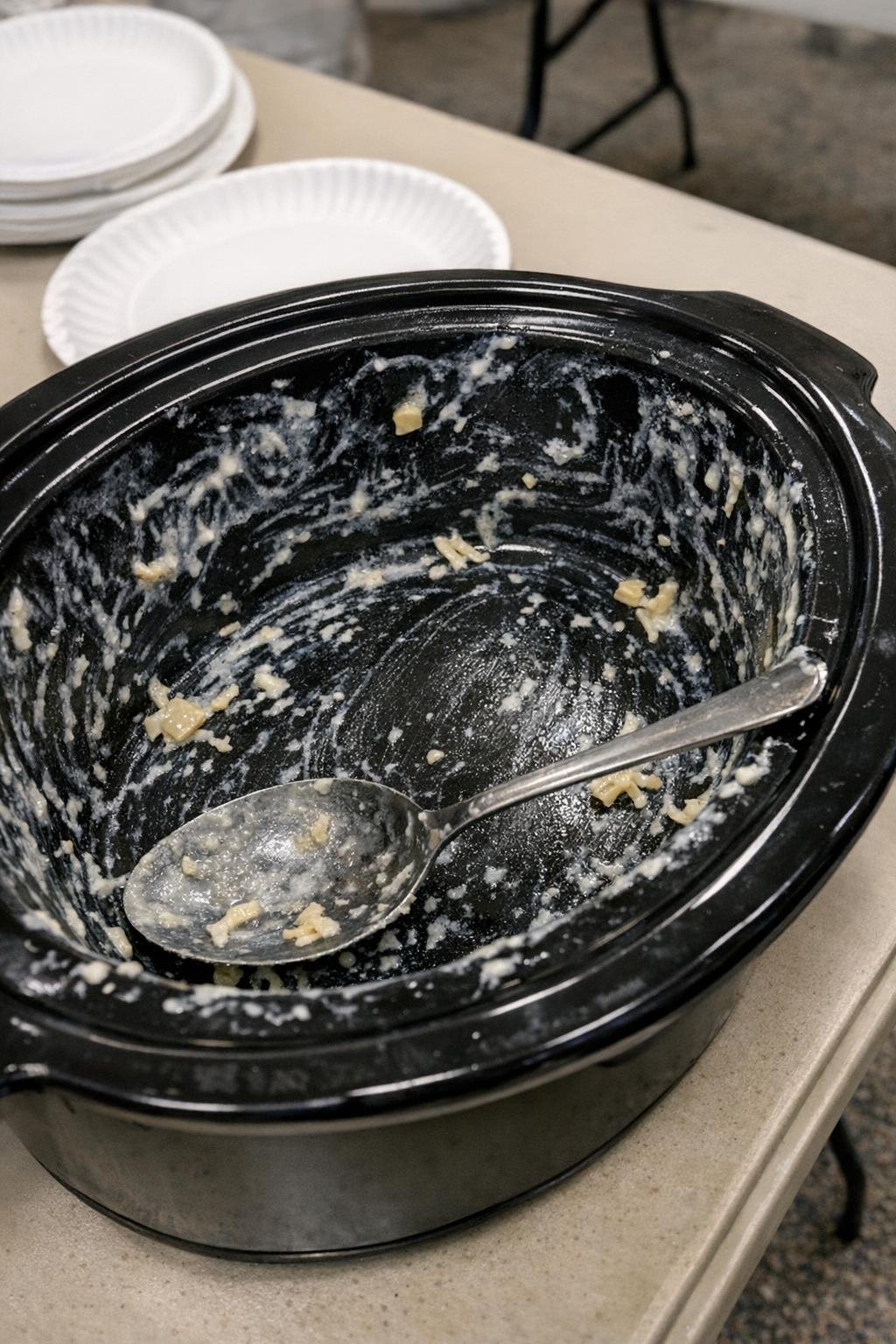 Slow cooker crock scraped nearly clean after serving