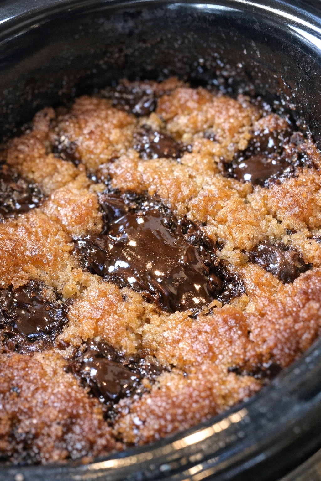 Finished slow cooker chocolate chip cookie dessert
