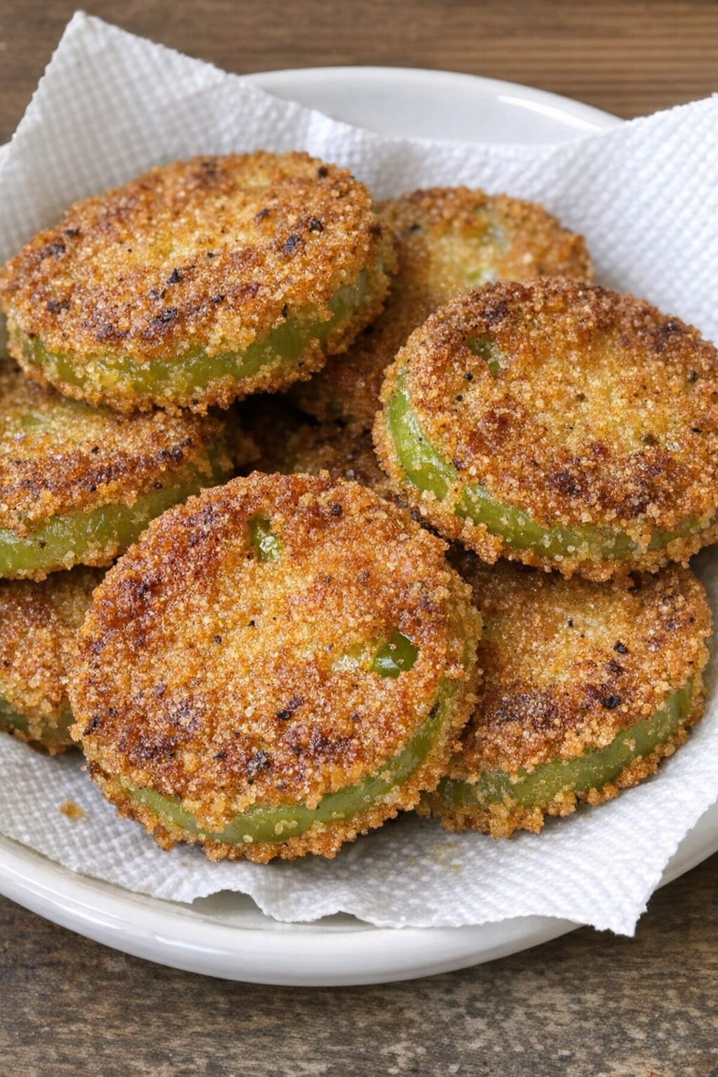 Crispy fried green tomatoes on a white plate