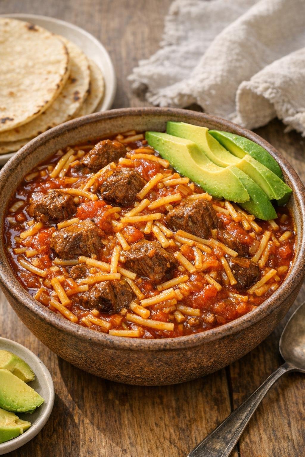 Plated slow cooker fideo with simple sides