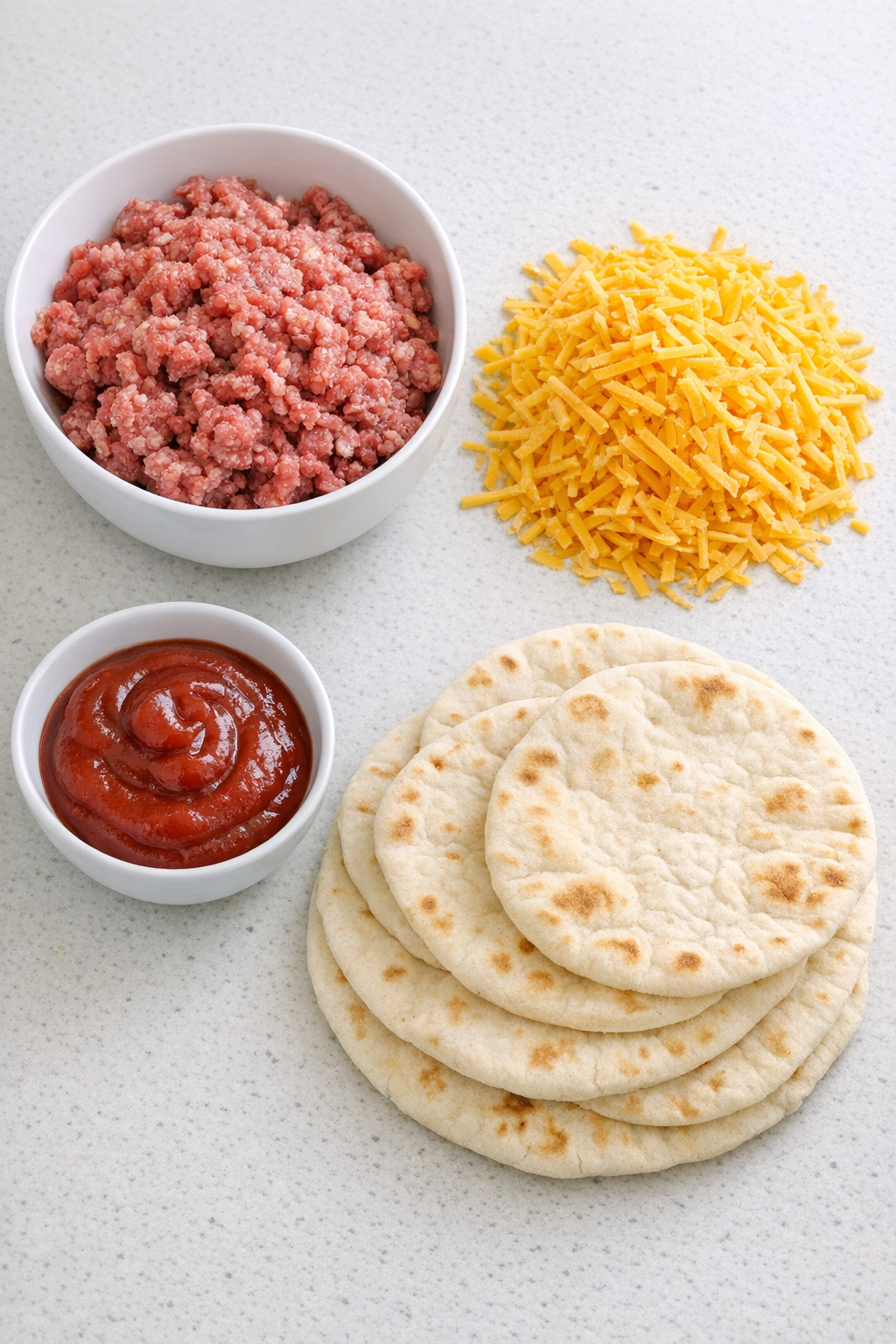 Main ingredients for beef flatbread bites