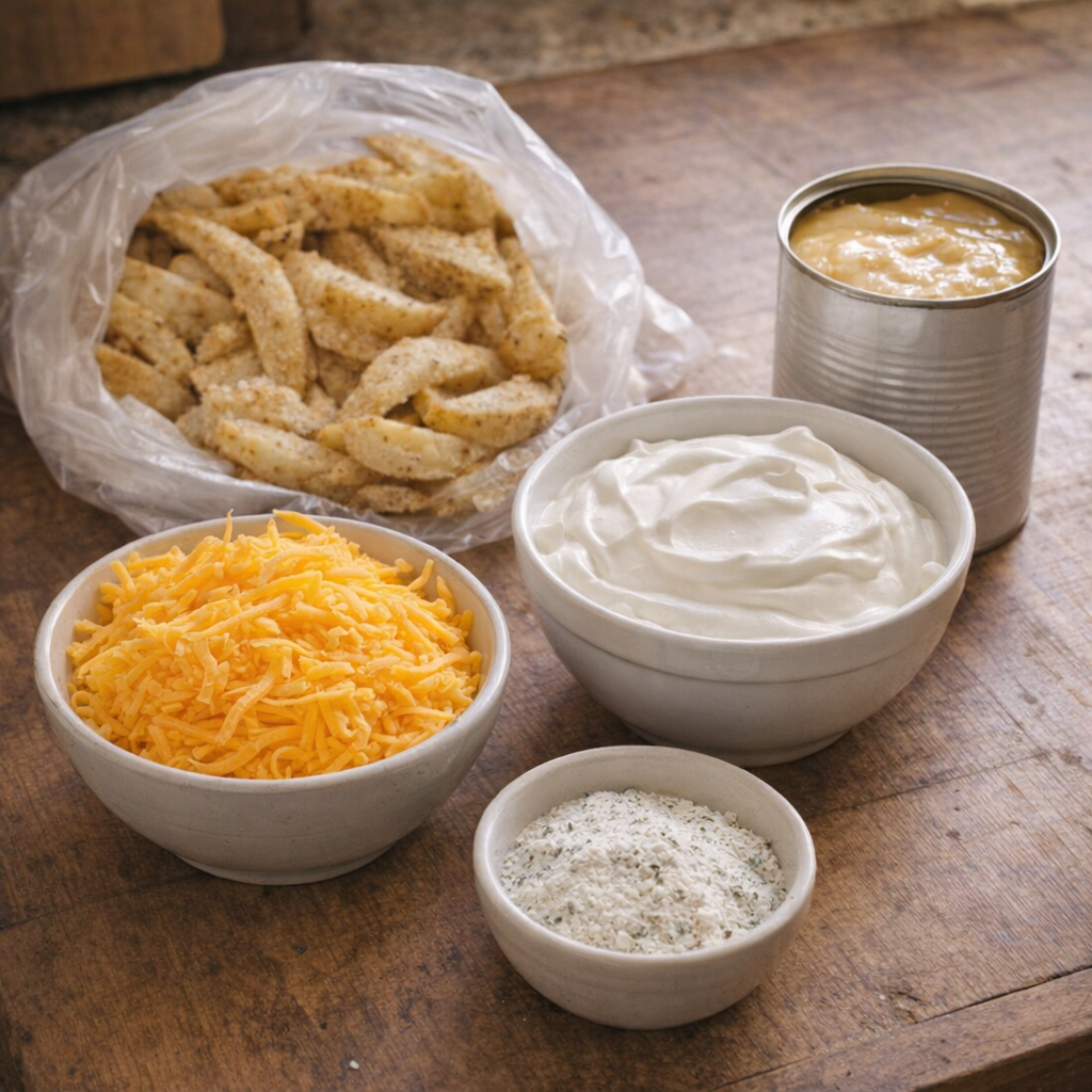Ingredients for ranch potato bake arranged on a kitchen counter