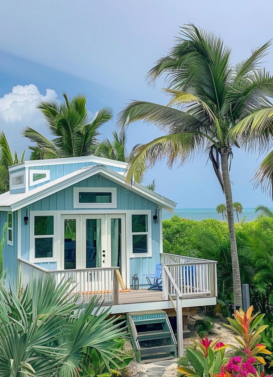 Tour this sunset cottage tiny home on the beachfront. The interior is ...