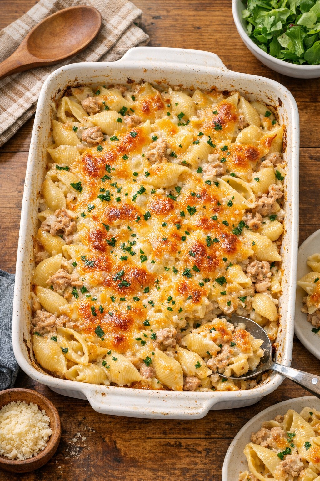 Baked tuna pasta shells casserole