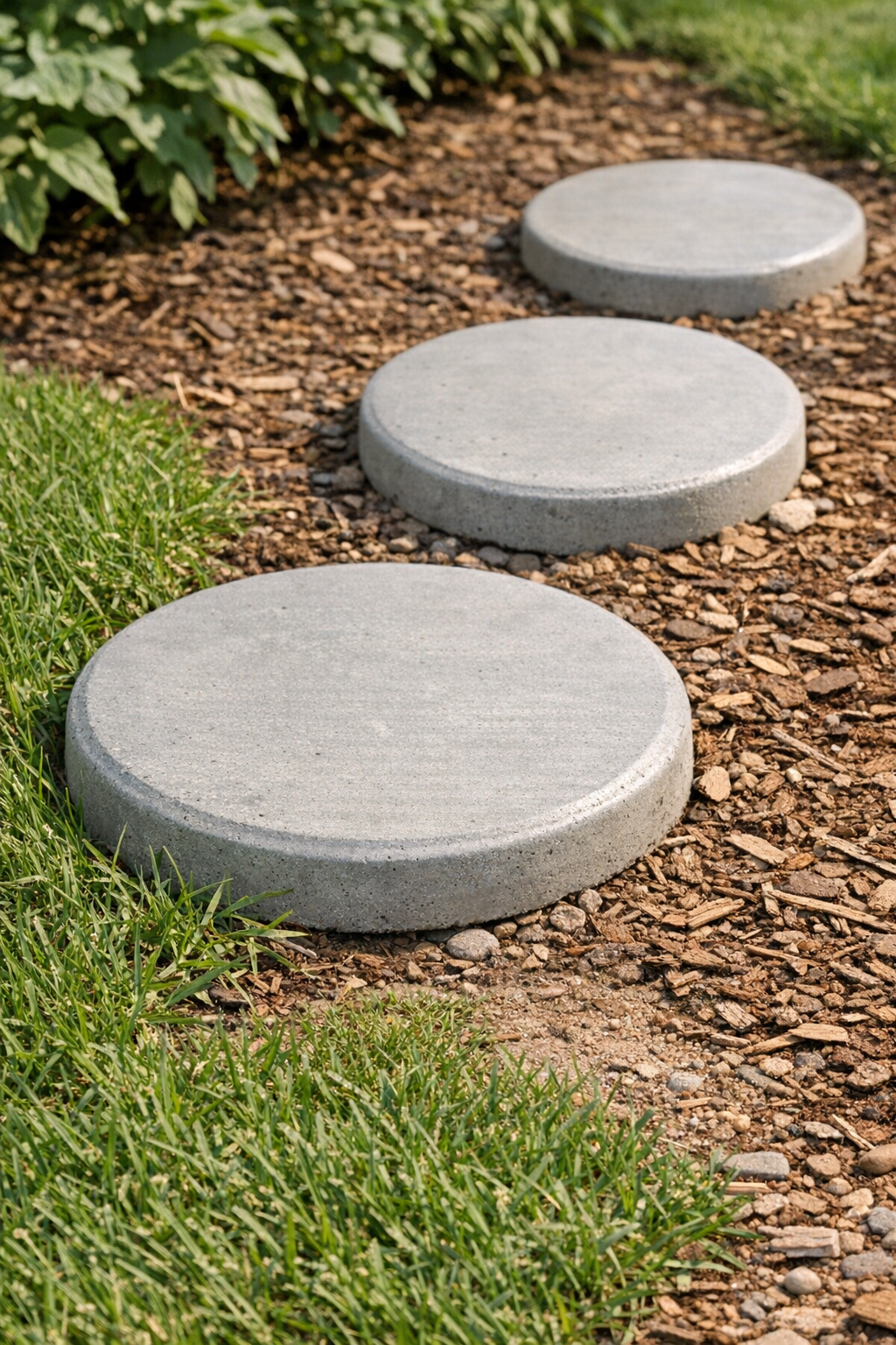 Finished round cement patio blocks made with frisbee molds