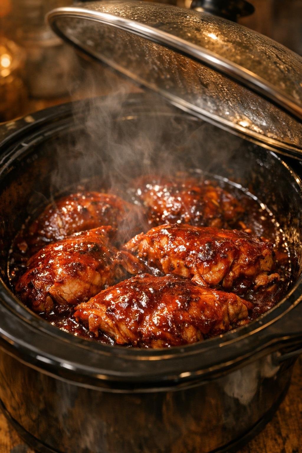 Gekookte kipfilet in rode saus