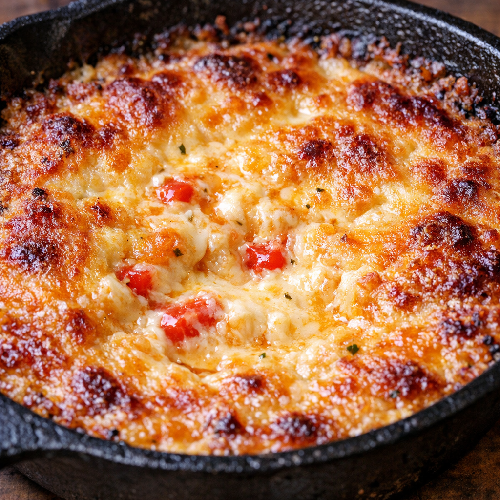 Southern baked pimento dip fresh from the oven