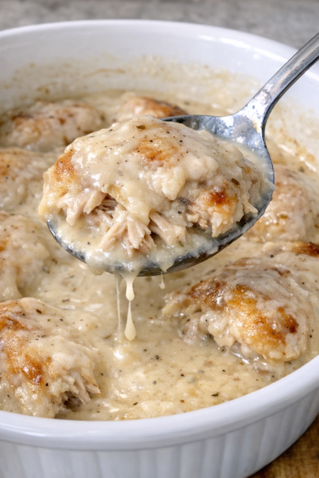 Fall-apart tender chicken in cream gravy