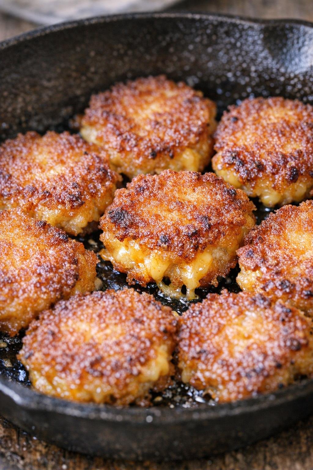 Southern smoky cheese fritters in a cast iron skillet
