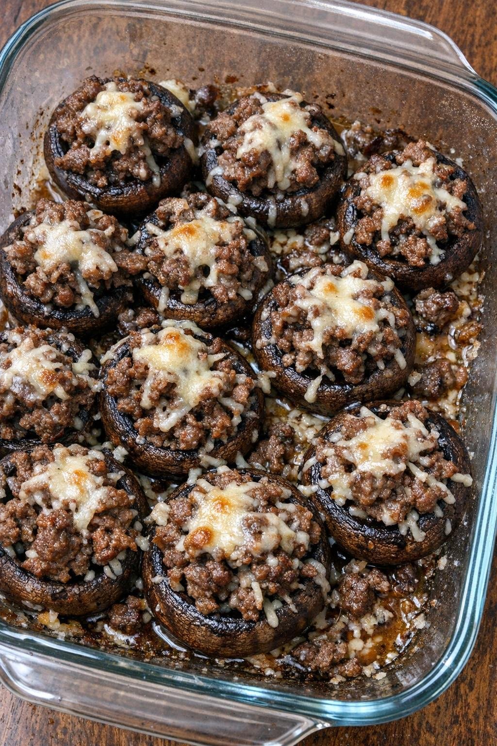 Oven baked beef stuffed mushrooms fresh from the oven