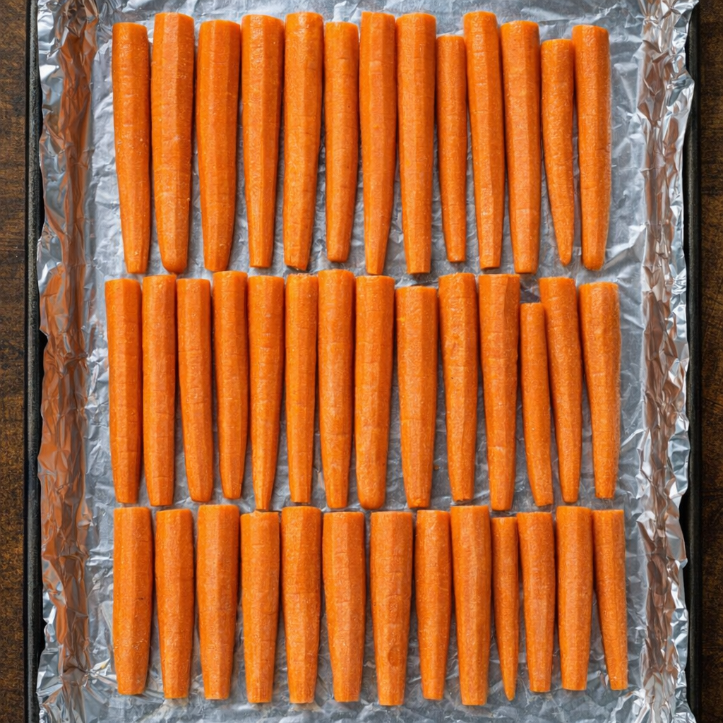 Raw carrot patch arranged on a foil-lined baking sheet