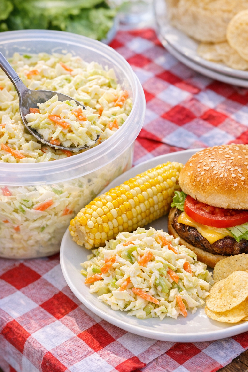 Finished coleslaw served as a summer side