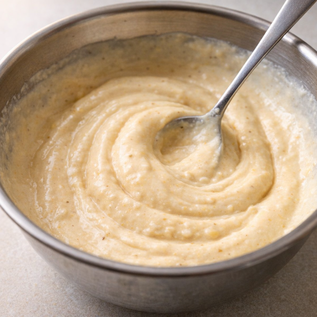 Creamy sauce being mixed in a bowl