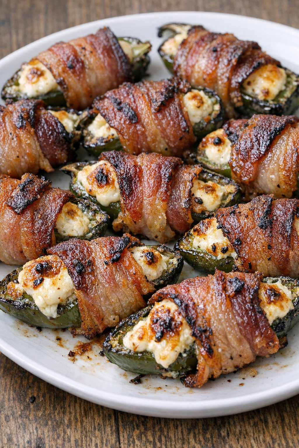 Finished bacon jalapeno bombs on a platter