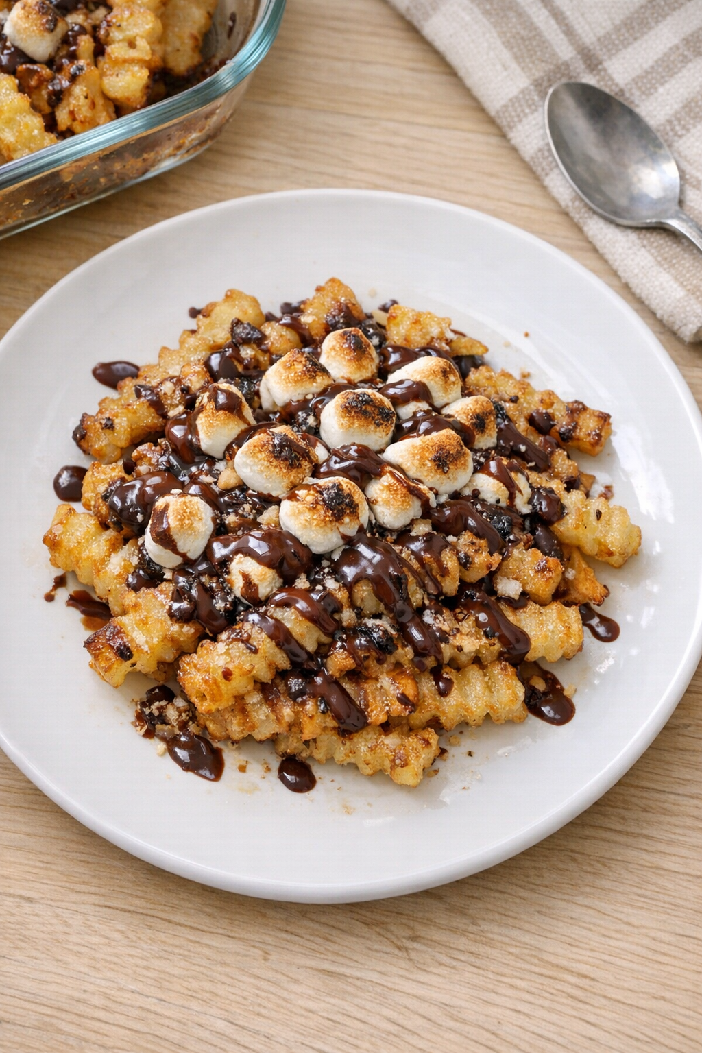 Finished sweet baked crinkle fry dessert