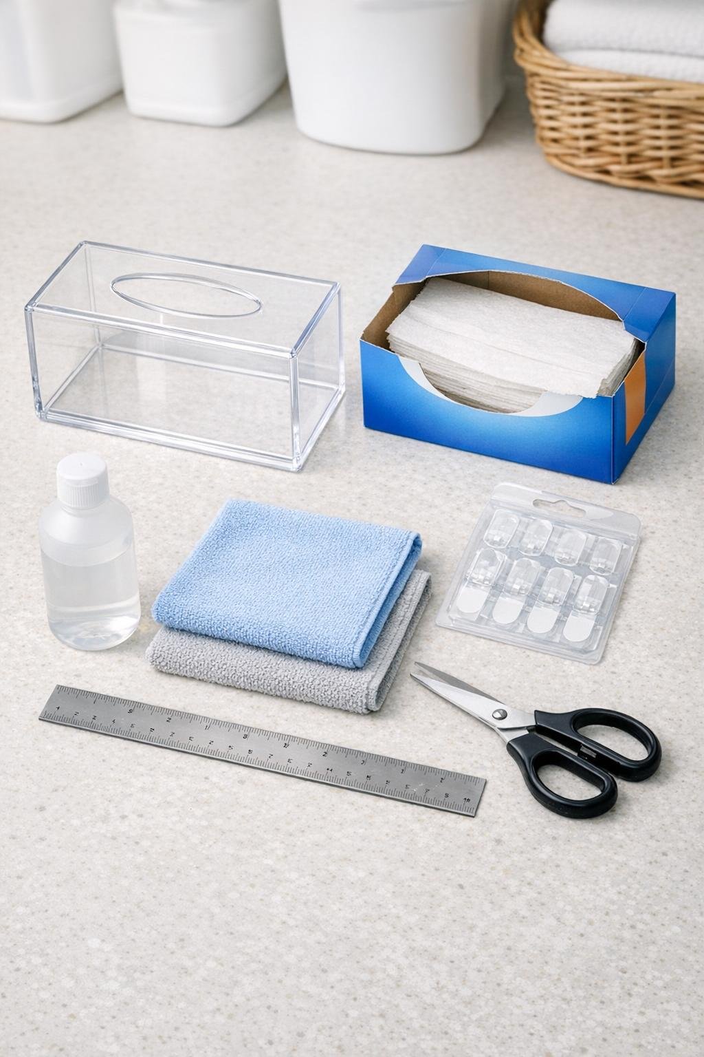 Materials for making a dryer sheet holder laid out neatly