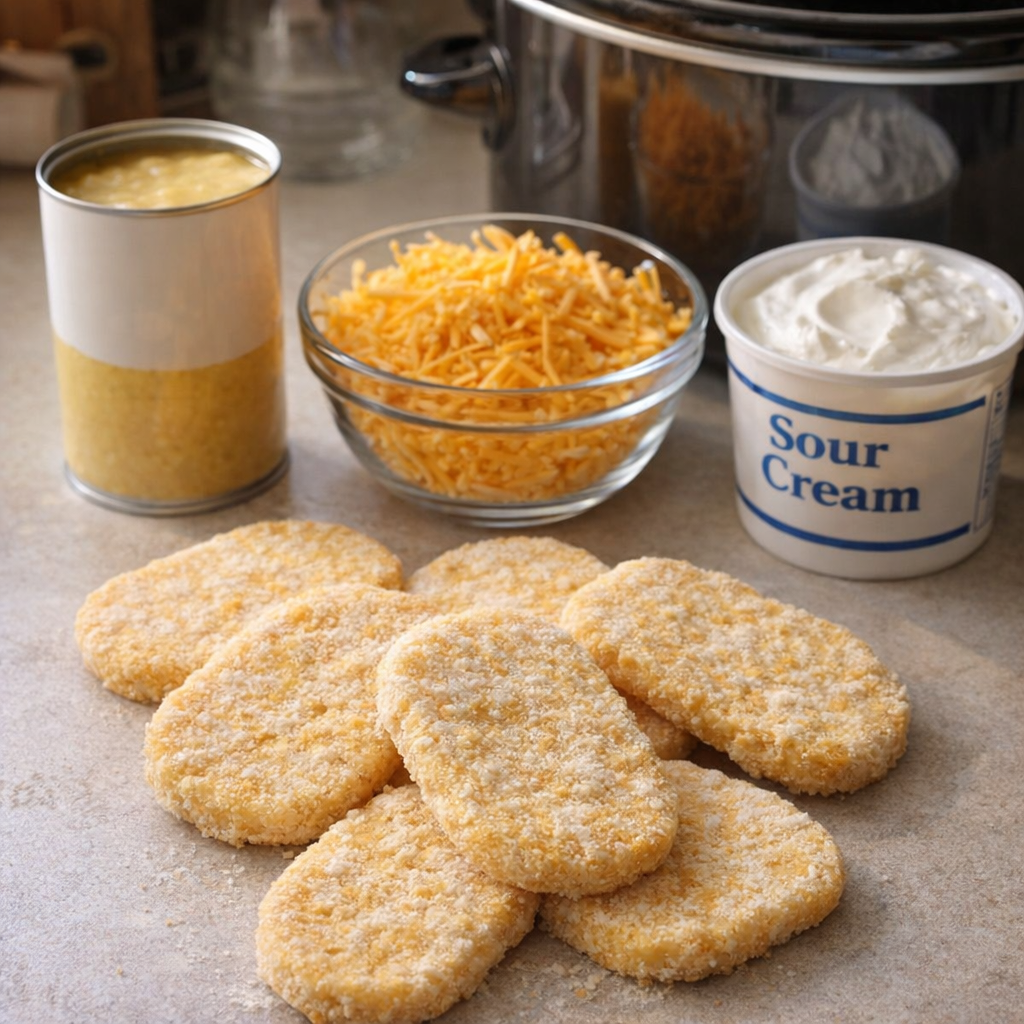 Simple four ingredients arranged on a kitchen counter
