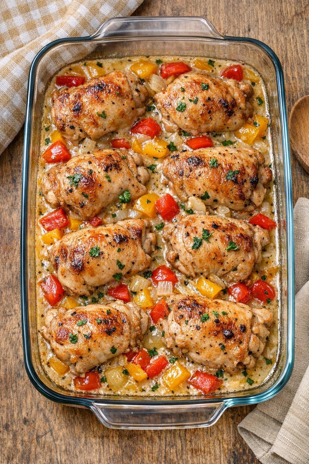 Finished baked chicken thigh casserole