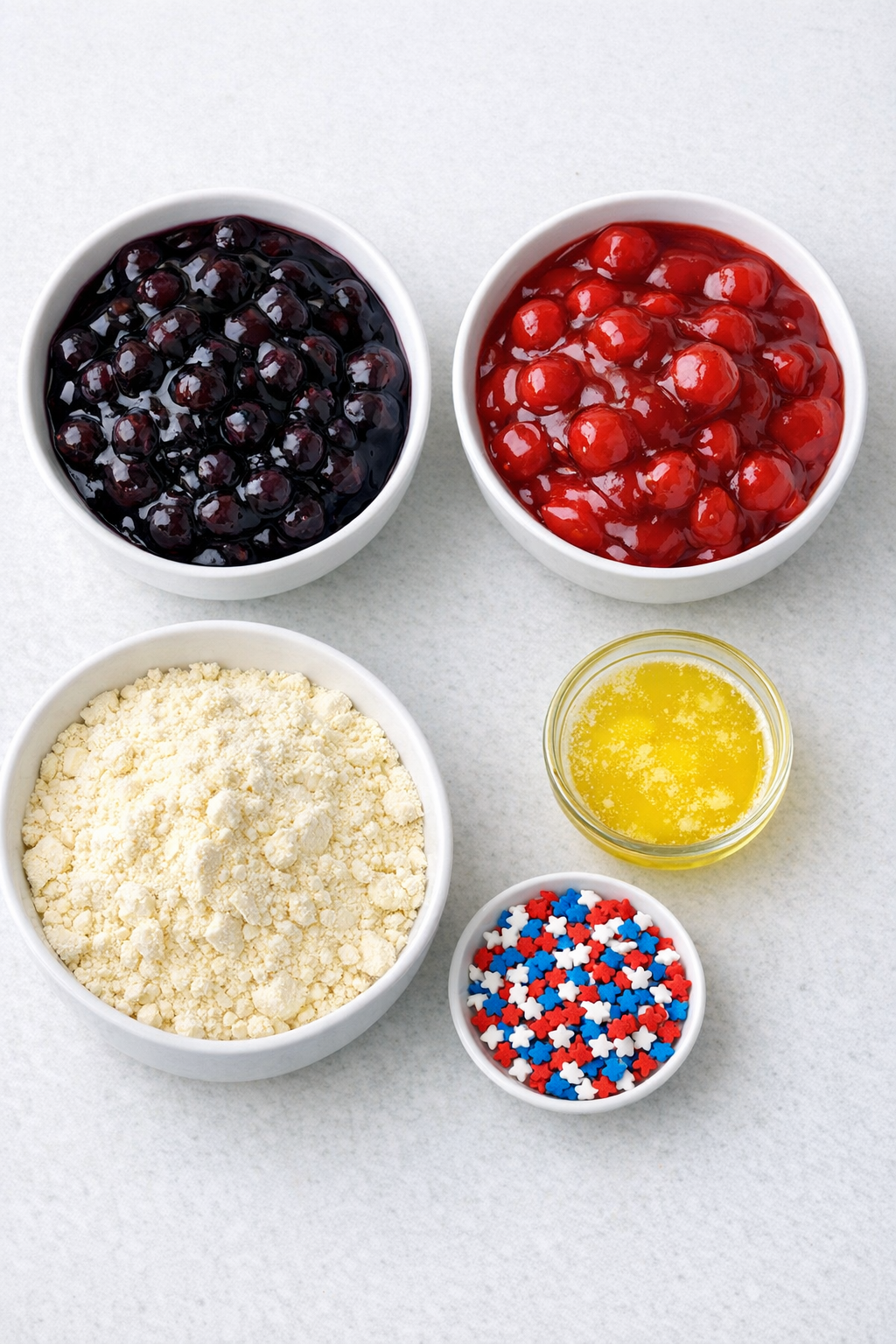 Measured ingredients for star-spangled cobbler