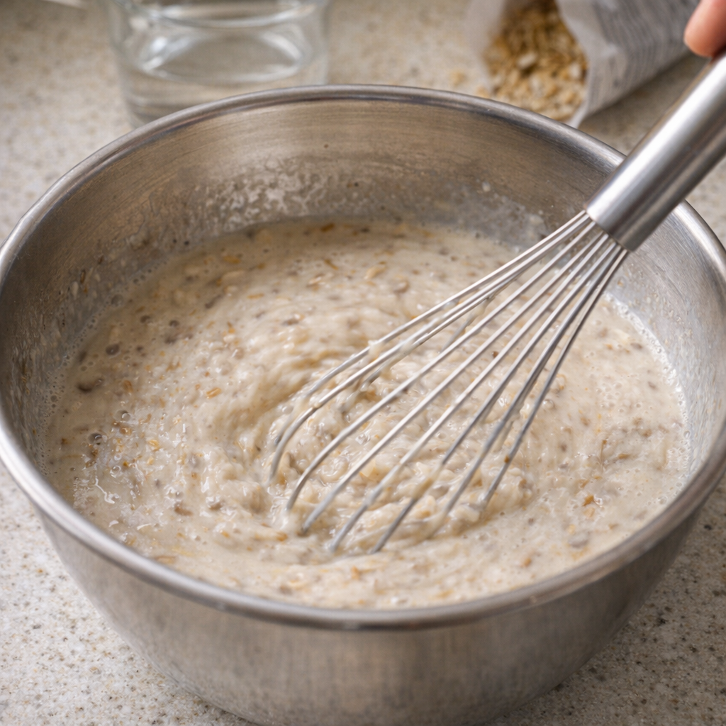 Bowl of cream of mushroom soup mixture being whisked