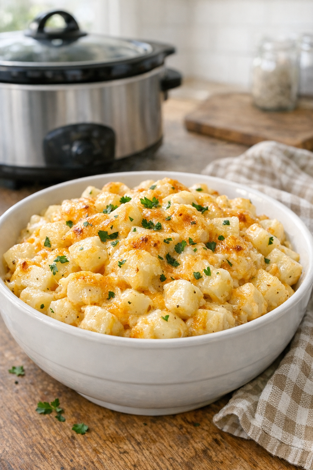 Finished slow cooker cheesy diced potatoes