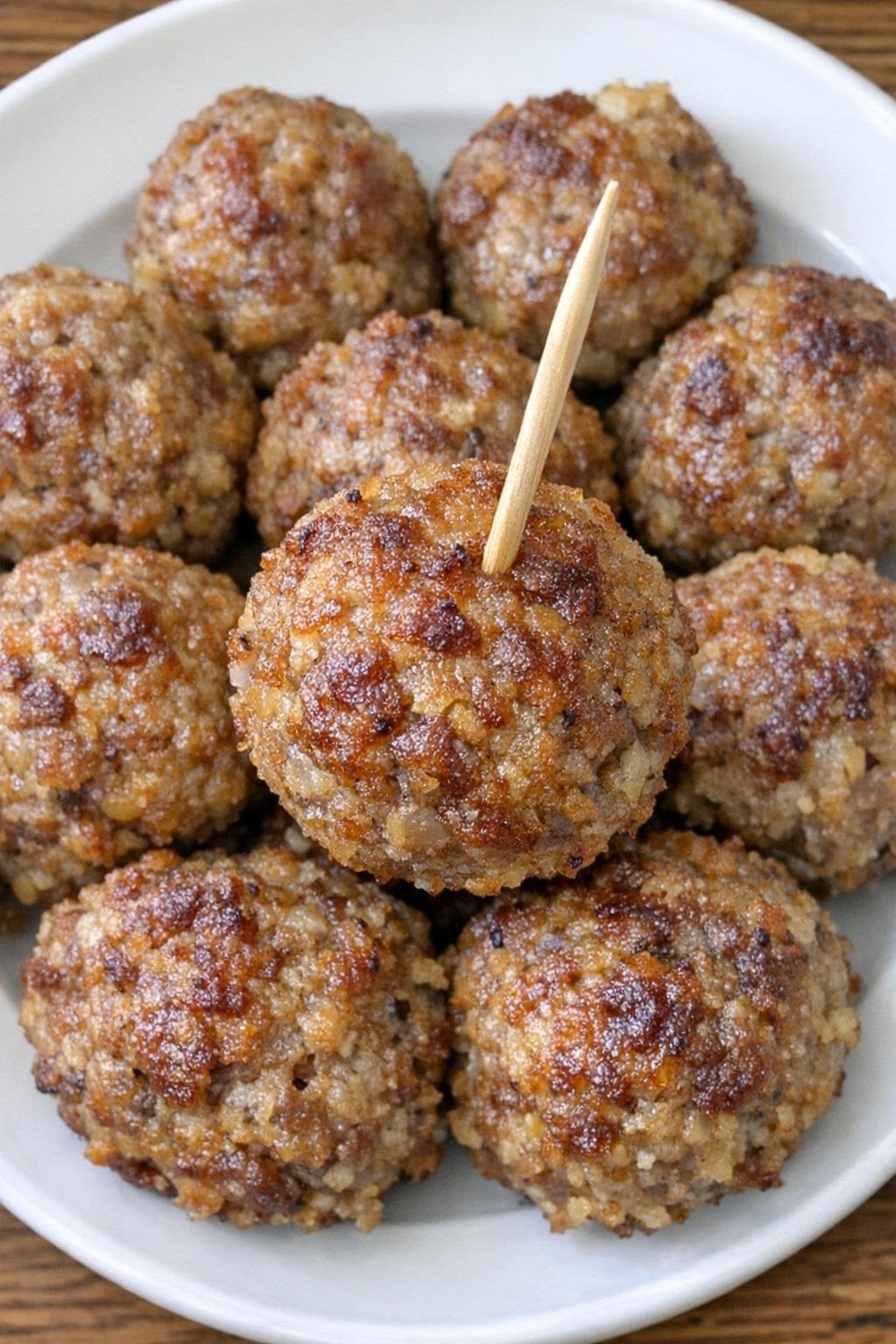 3-ingredient pork rutledge balls on a white serving plate