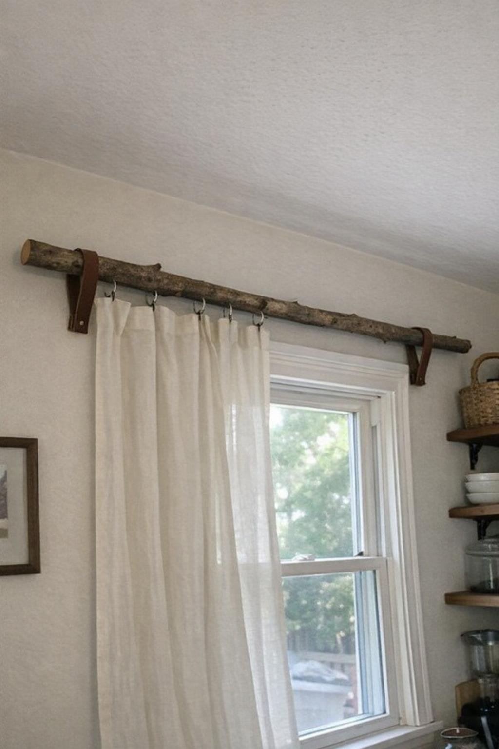 Long branch used as a curtain rod