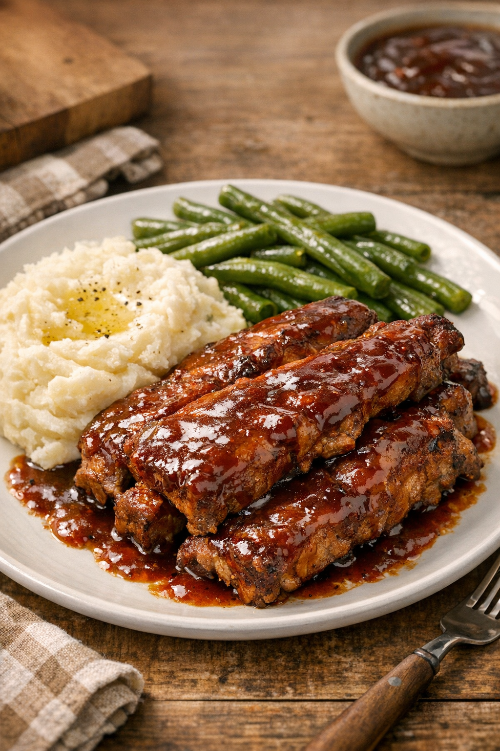 Finished vintage spare ribs plated with sauce