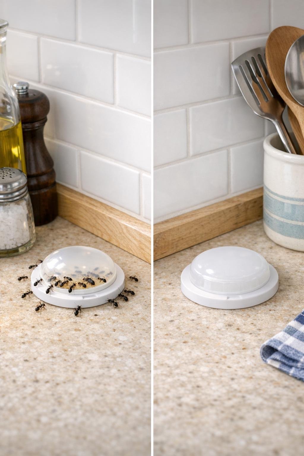 Ant bait station with active feeding compared to an ignored station