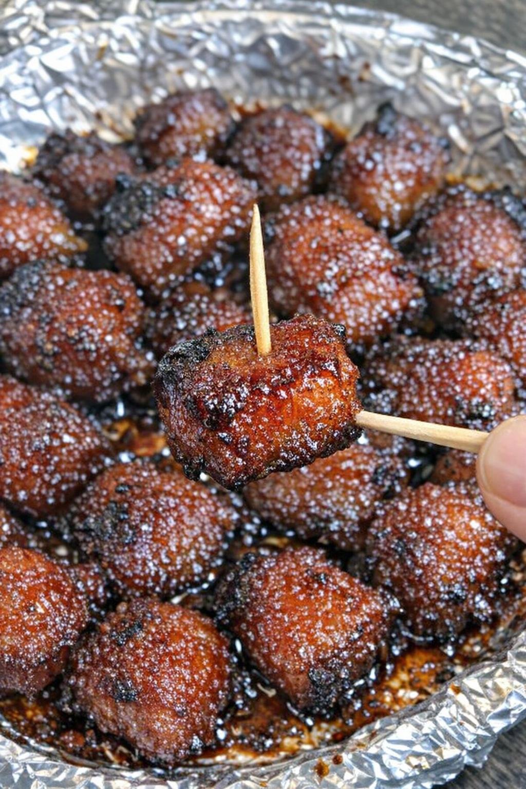 3-ingredient pork Whitmore bites on a foil-lined platter