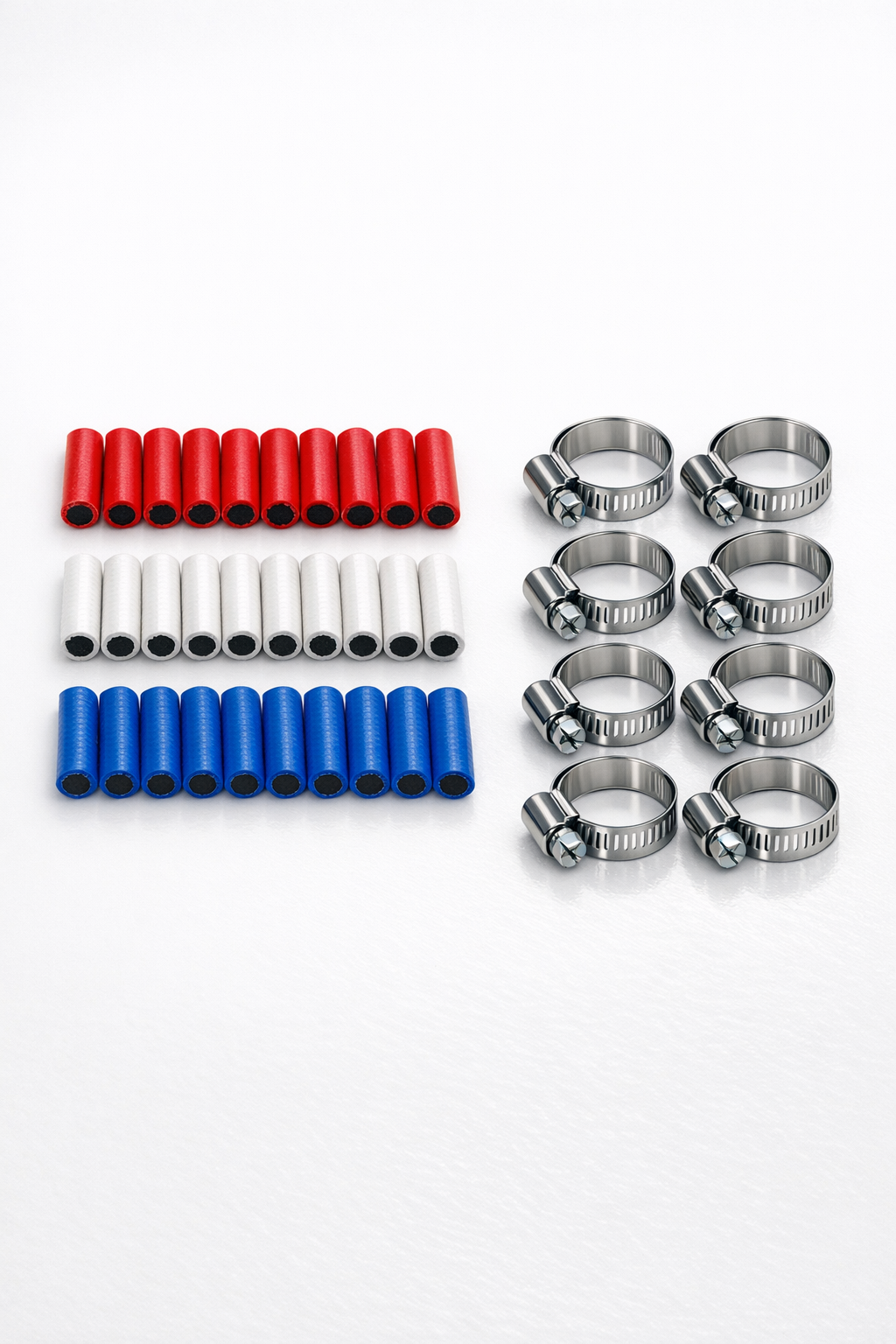 Materials for making yard hooks from bungee cords and hose clamps