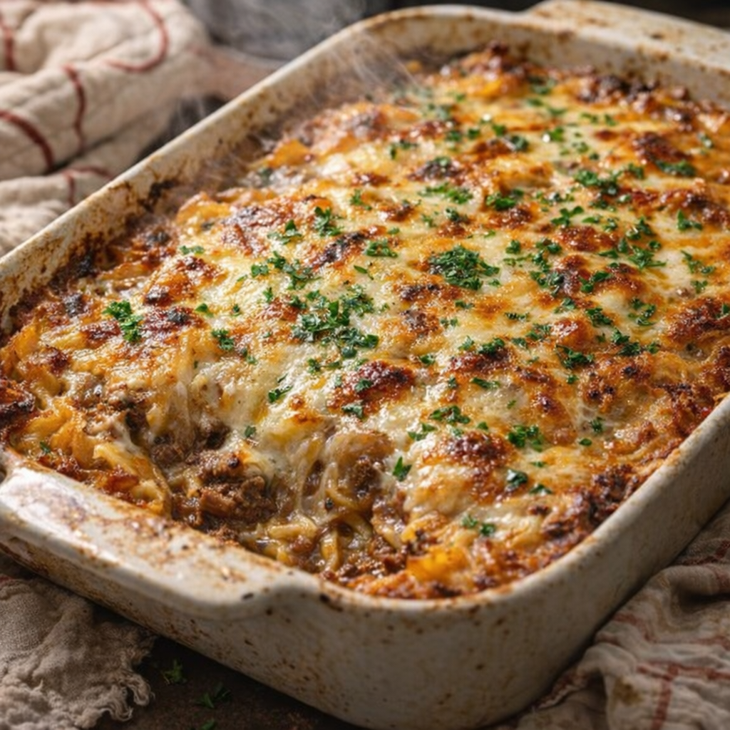 Baked casserole fresh from the oven