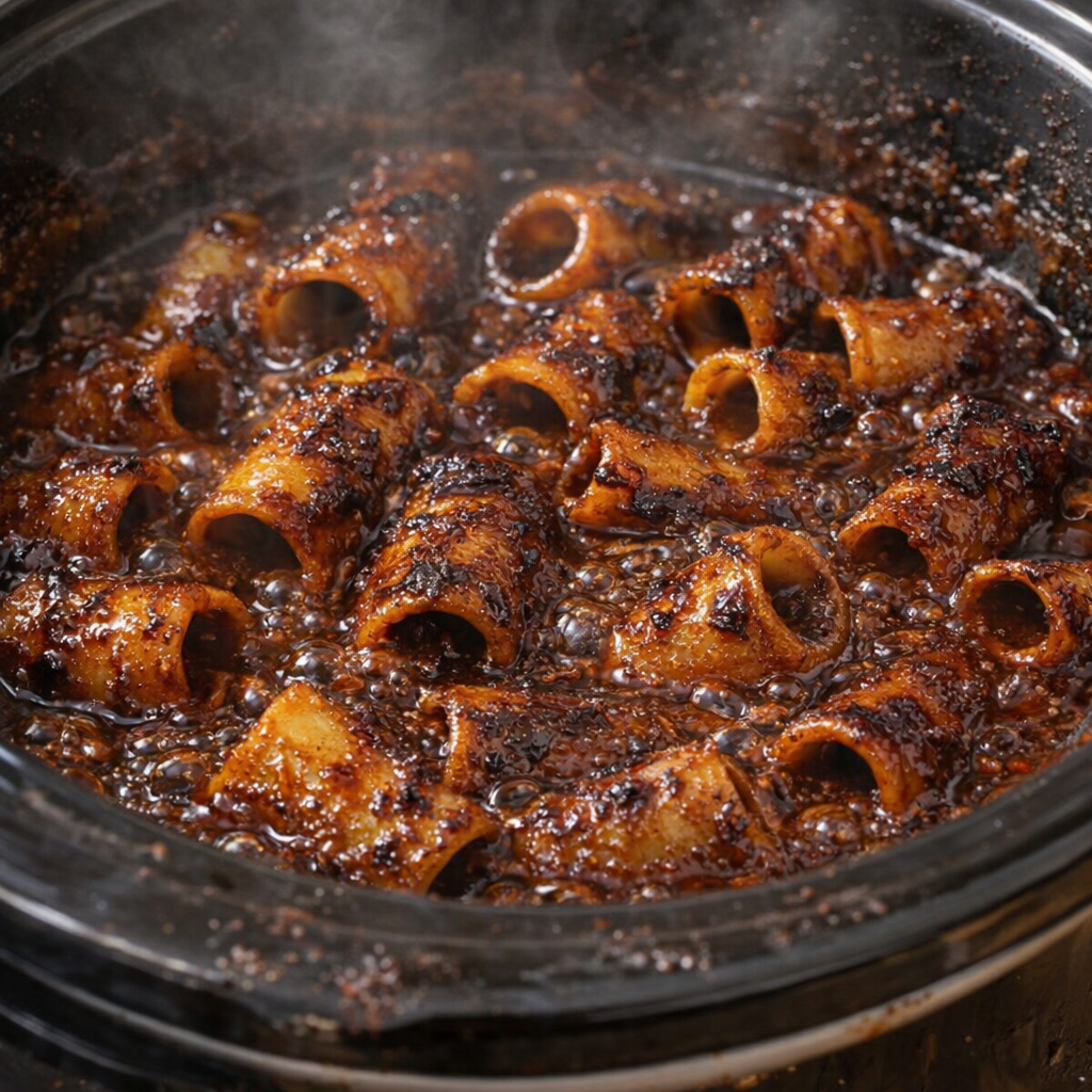 Finished paccheri bubbling in the slow cooker