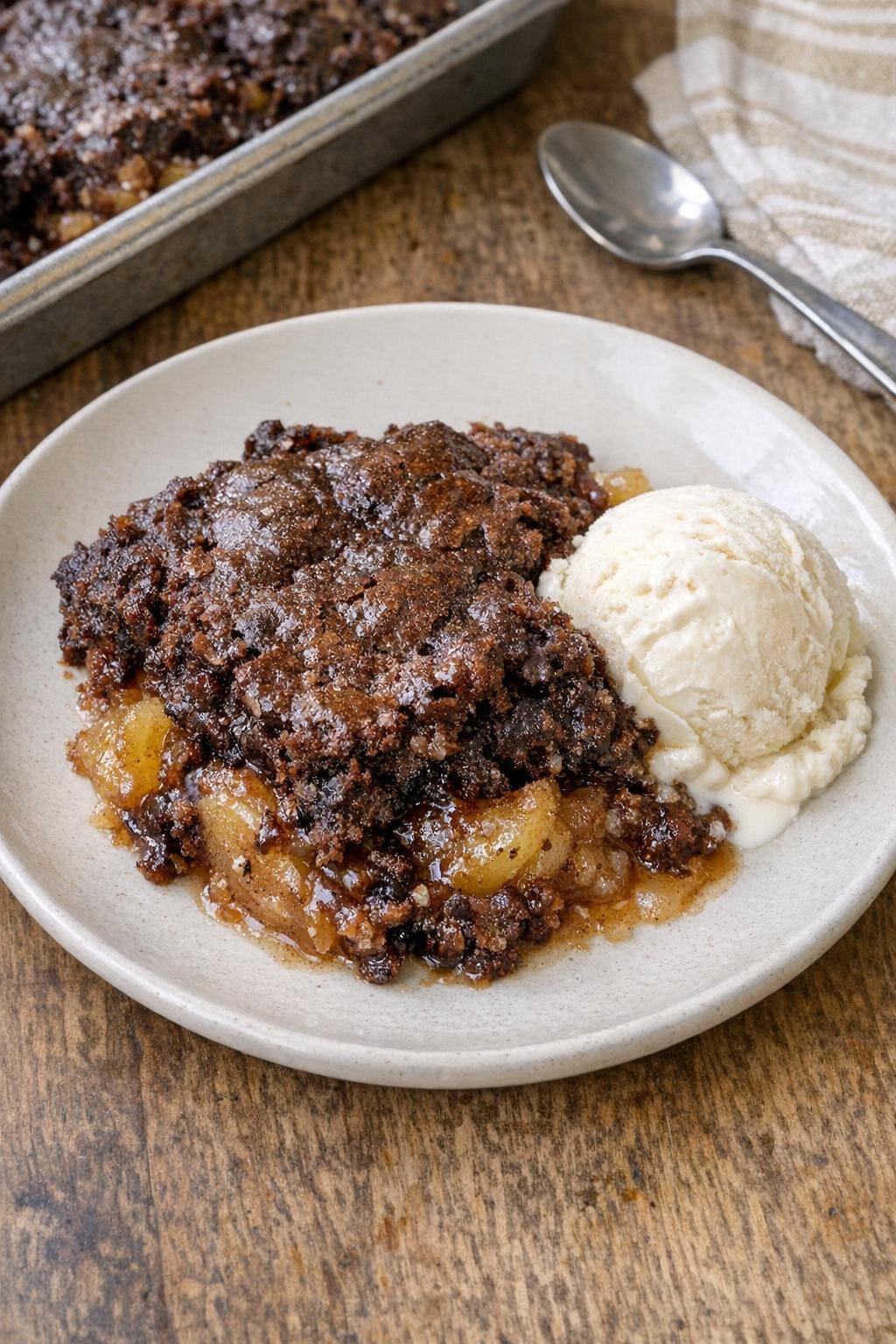 Finished brownie apple dessert in a sheet pan