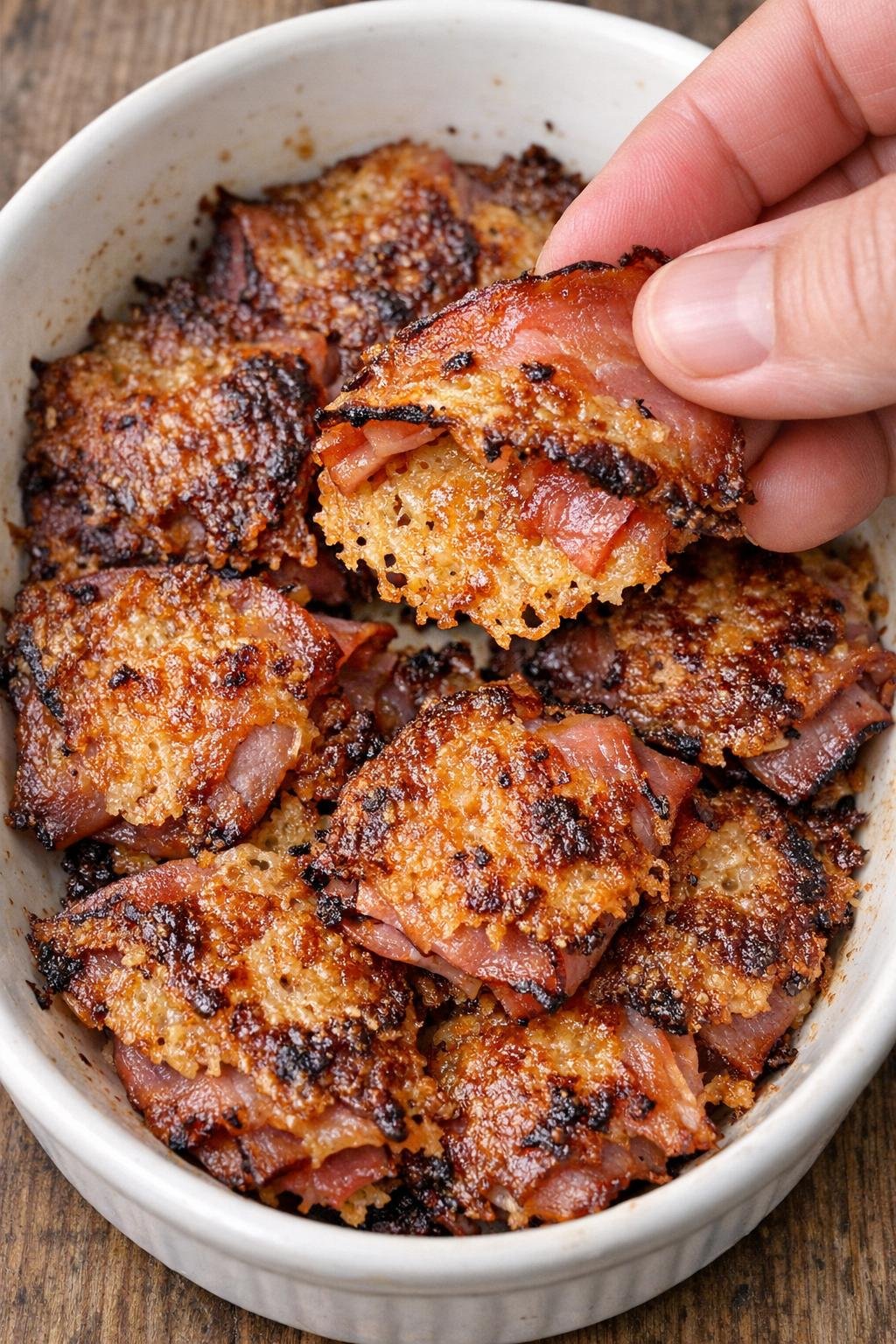 Low carb ham Langley crisps close-up