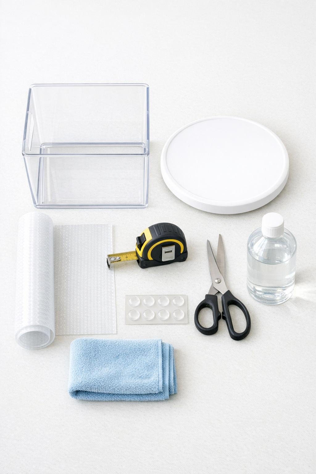 Materials for a spinning laundry pod dispenser laid out on a table