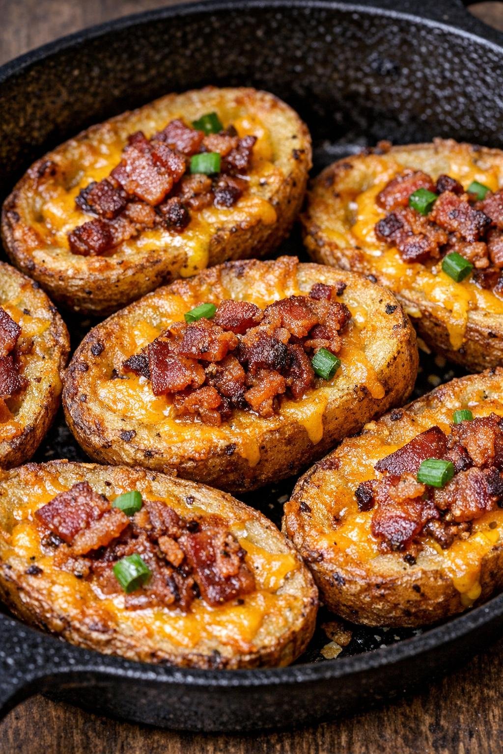 Southern loaded potato skins with cheddar and bacon