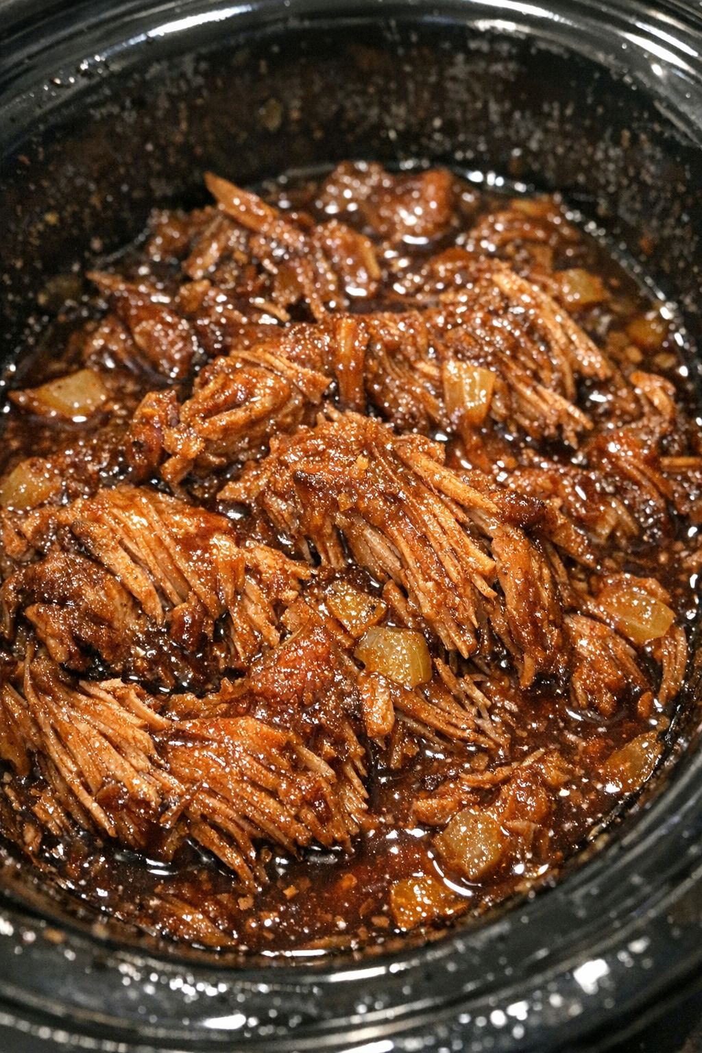 Slow cooker glazed fibrous protein close-up