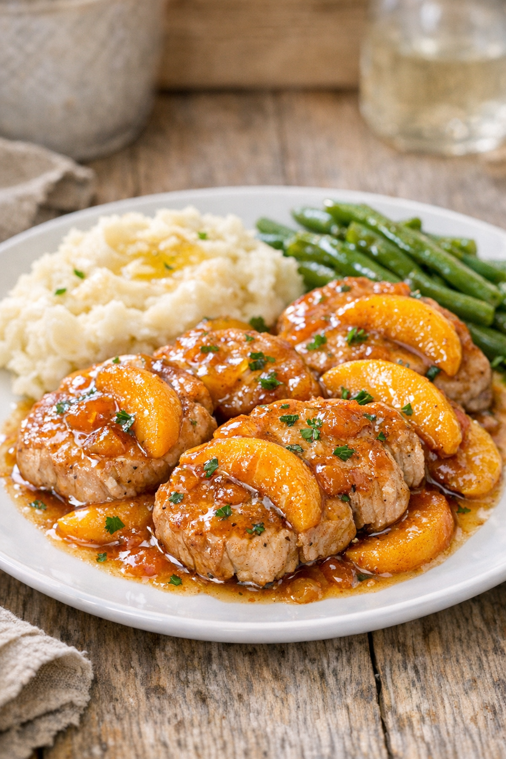 Pork medallions served with a peach-glazed sauce