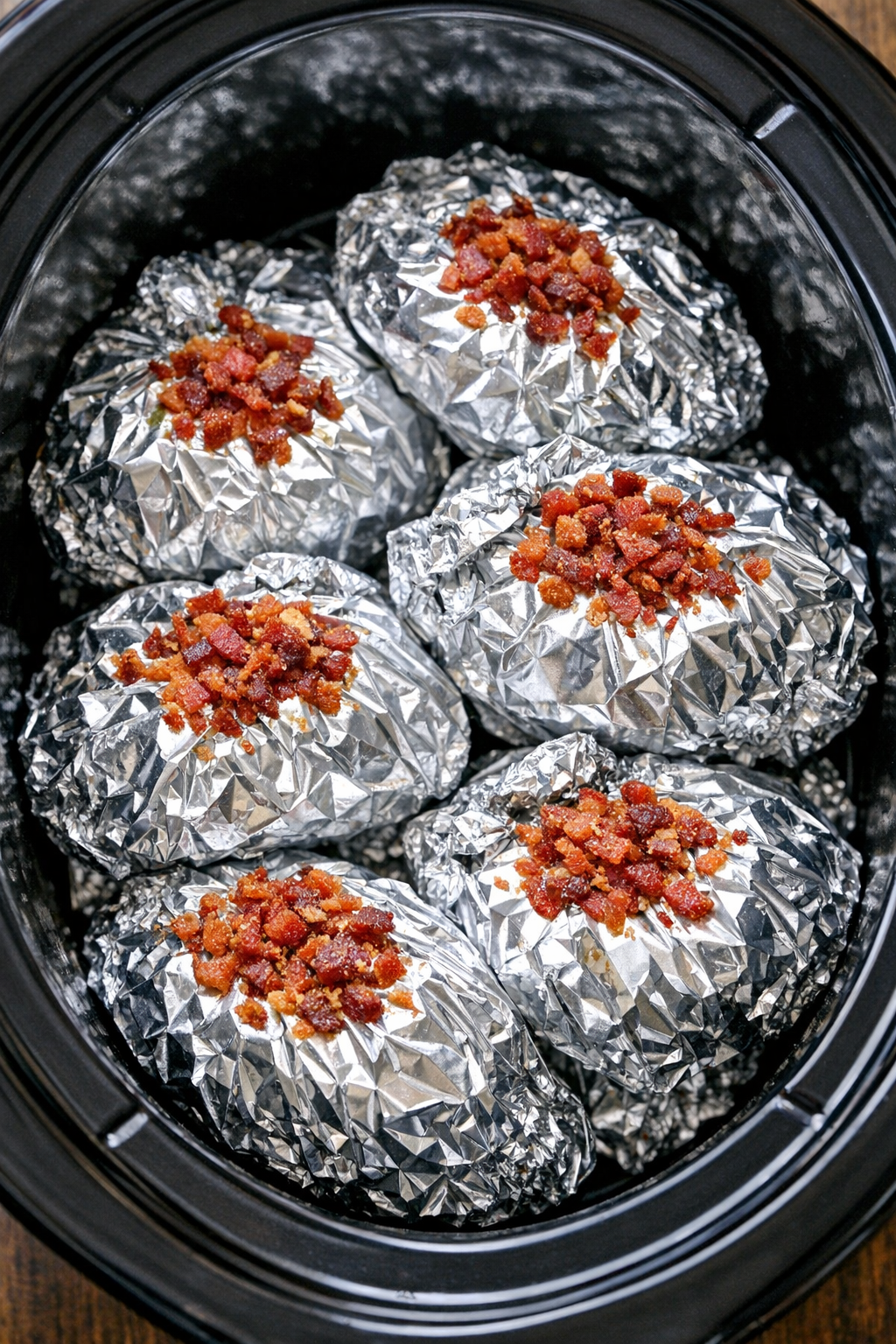 Creamy cheddar bacon pasta packets in a slow cooker